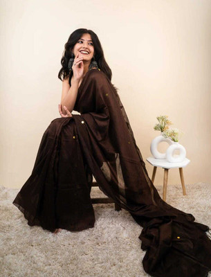 RITISA FASHION Solid/Plain, Embellished Daily Wear Pure Cotton Saree(Brown)