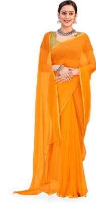 V And V Shop Solid/Plain Bollywood Jacquard, Cotton Silk Saree(Orange)