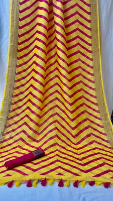 Arpita Fashion Digital Print Daily Wear Linen Saree(Yellow, Maroon)