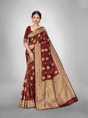 SHRIMAY Woven Kanjivaram Silk Blend Saree(Maroon)