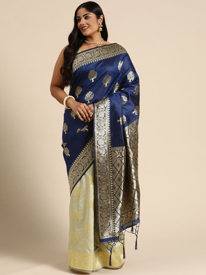 Sztori Woven Banarasi Silk Blend Saree(Blue)