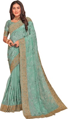 MANU FASHION ERA Embroidered Bollywood Crepe, Silk Blend Saree(Light Green)