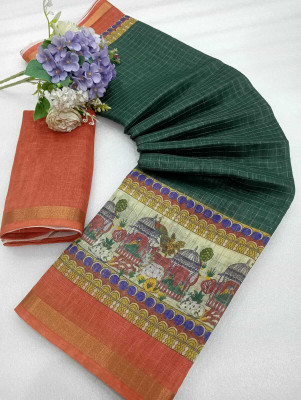 Saaransh Floral Print Kanjivaram Linen, Cotton Silk Saree(Pack of 2, Multicolor)