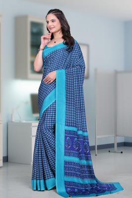 K 5 FASHION Printed Daily Wear Crepe Saree(Blue)