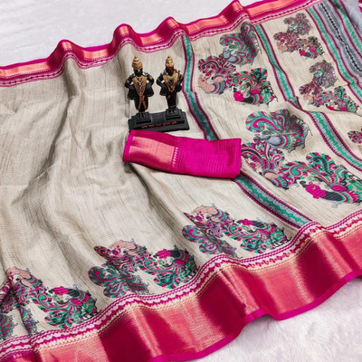 Shandhya Floral Print Bollywood Silk Blend Saree(Blue)