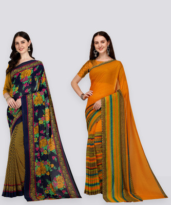 Anand Sarees Floral Print Bollywood Georgette Saree(Pack of 2, Multicolor)