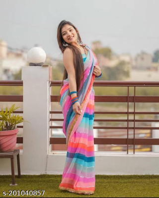 Styli-Nar Creation Printed, Digital Print, Striped, Self Design, Embroidered Bollywood Georgette Saree(Multicolor)