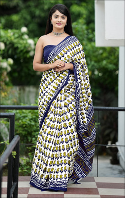 shiv textiles Printed Handloom Pure Cotton Saree(Blue)