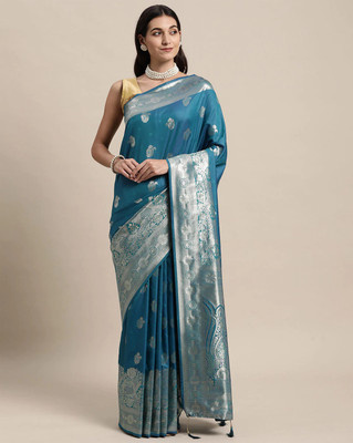 SHRET FABRICS Woven Kanjivaram Nylon Saree(Blue)
