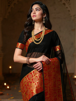 Anouk Rustic Solid/Plain Banarasi Art Silk Saree(Black)