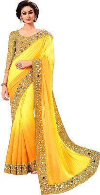 jashvicreation Solid/Plain Bollywood Georgette Saree(Gold, Yellow)