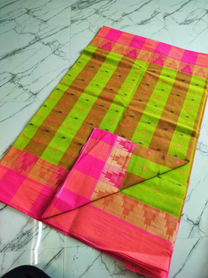 Dutta Self Design Jamdani Cotton Silk Saree(Gold)