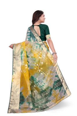 Aarunika SBT Solid/Plain Bollywood Organza Saree(Green)