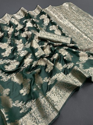 nikchi hub Self Design, Woven Kanjivaram Organza Saree(Dark Green)