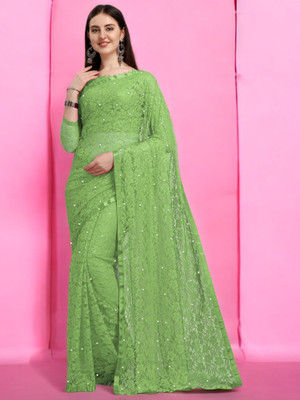 NORAFLEX Embroidered Bollywood Net Saree(Green)