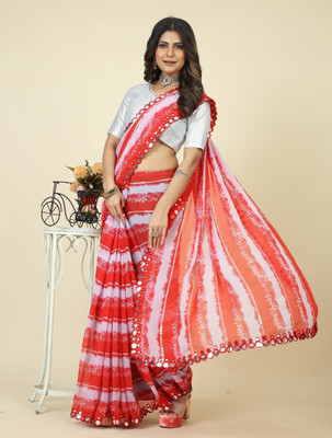 GAVUBAA Floral Print Bollywood Georgette Saree(Red)
