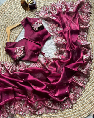 GOLDOLL FAB Embroidered Bollywood Silk Blend Saree(Magenta)