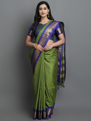 HouseOfCommon Woven, Checkered, Embellished, Self Design Daily Wear Jacquard, Cotton Silk Saree(Light Green)