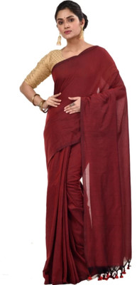 Ankita saree house Solid/Plain Handloom Pure Cotton Saree(Maroon)