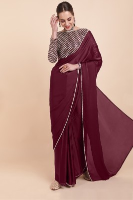 JAHANVI FASHION Solid/Plain Bollywood Satin Saree(Maroon)