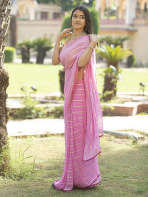 GoVika Self Design Bollywood Nylon Saree(Blue)