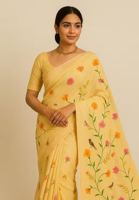 MANSUYACREATION Floral Print, Printed Kanjivaram Cotton Silk Saree(Multicolor)