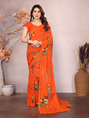 Anand Sarees Geometric Print Daily Wear Georgette Saree(Orange)
