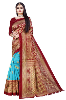 ZVARIETY Embellished Banarasi Art Silk Saree(Blue)