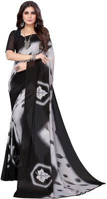 RENSILAFAB Printed Daily Wear Georgette Saree(Black)