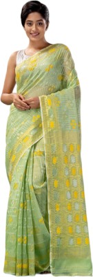 basak creation Woven Jamdani Cotton Blend Saree(Light Green)