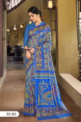 KANDORA Printed Bollywood Crepe Saree(Dark Blue)