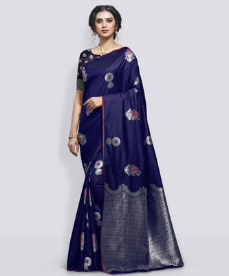 shiv textiles Woven Banarasi Art Silk Saree(Blue)