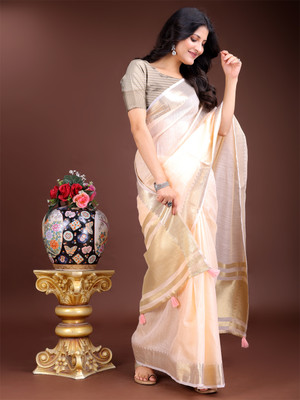 Tasrika Woven Kanjivaram Cotton Silk Saree(Cream)