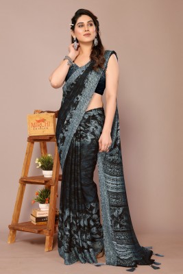 MIRCHI FASHION Printed, Floral Print Daily Wear Chiffon, Georgette Saree(Black, Grey)