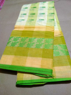 Bikash Dutta Fashion Self Design Tant Pure Cotton Saree(Green, White)