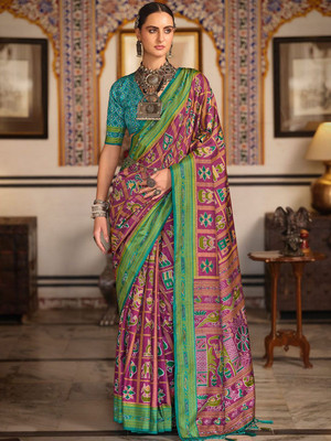 ANOUK Printed Patola Silk Blend Saree(Magenta)