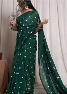 Shubharam Floral Print, Printed Bollywood Linen, Cotton Blend Saree(Dark Green)