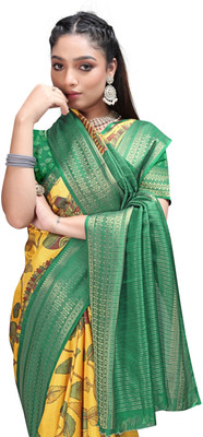 PremVastra Digital Print Floral Crepe Saree(Green)