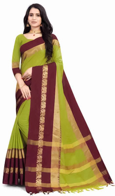MoonTextile Temple Border Assam Silk Cotton Silk Saree(Dark Blue)