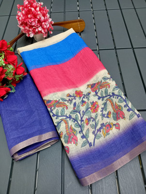 AARAANA Printed Kanjivaram Linen Saree(Multicolor)