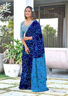 Divastri Printed Daily Wear Cotton Blend Saree(Blue)