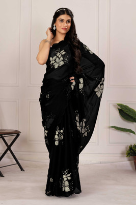 RHEY Embellished Bollywood Georgette Saree(Black)