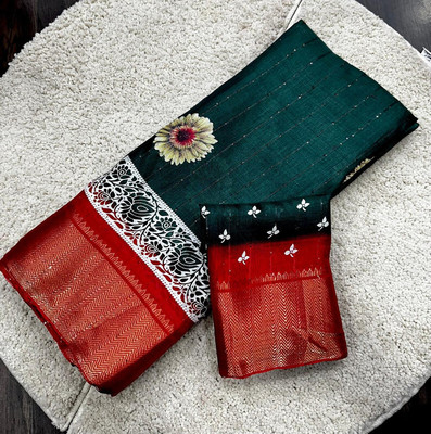 NavinyaVastra Printed Banarasi Jacquard Saree(Green)