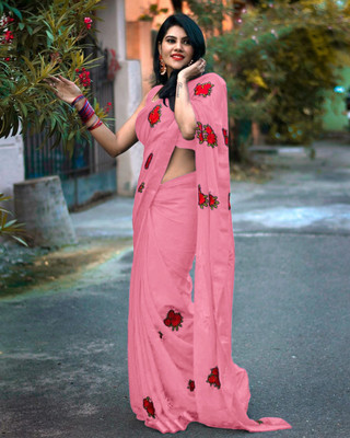 Fasharo Embroidered Bollywood Georgette Saree(Pink)