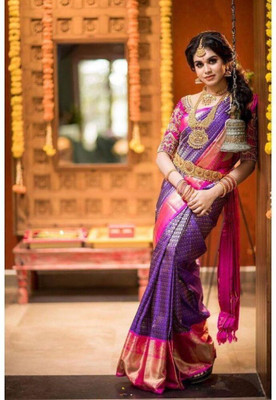 parthfabric Woven Banarasi Art Silk, Jacquard Saree(Pink)