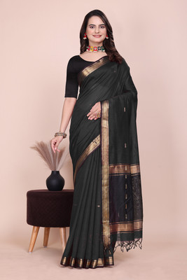 Shama Textiles Woven Bollywood Cotton Silk Saree(Black)