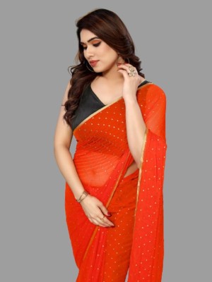 Aadishakti Fashion Embellished Daily Wear Chiffon Saree(Orange)