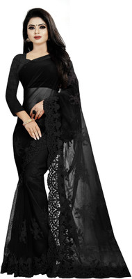 YASHVI Embroidered Bollywood Net Saree(Black)