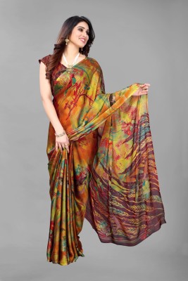 FABMORA Printed, Floral Print Daily Wear Chiffon, Georgette Saree(Mustard)