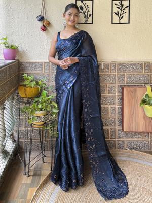 Sareemall Embellished Bollywood Organza Saree(Blue)
